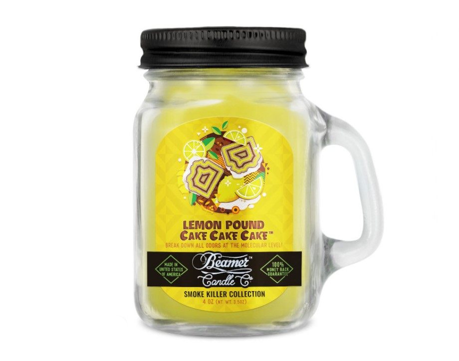 Smoke Killer illatgyertya üvegedényben, füllel és fém kupakkal – Lemon Pound Cake - kicsi